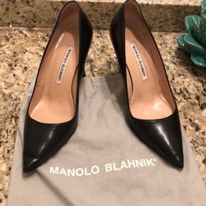 Manolo black leather heels